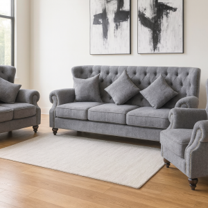 Elegant#1517  3-Piece 1+2+3  High-Back Sofa Suite with Button-Tufted Detailing and Classic Rolled Arms