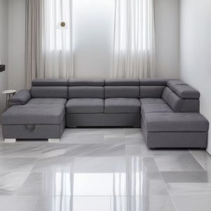 Modern U-Shape Convertible Lounge Suite with Generous Storage and Soft Linen Upholstery