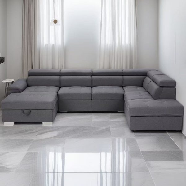 Modern U-Shape Convertible Lounge Suite with Generous Storage and Soft Linen Upholstery