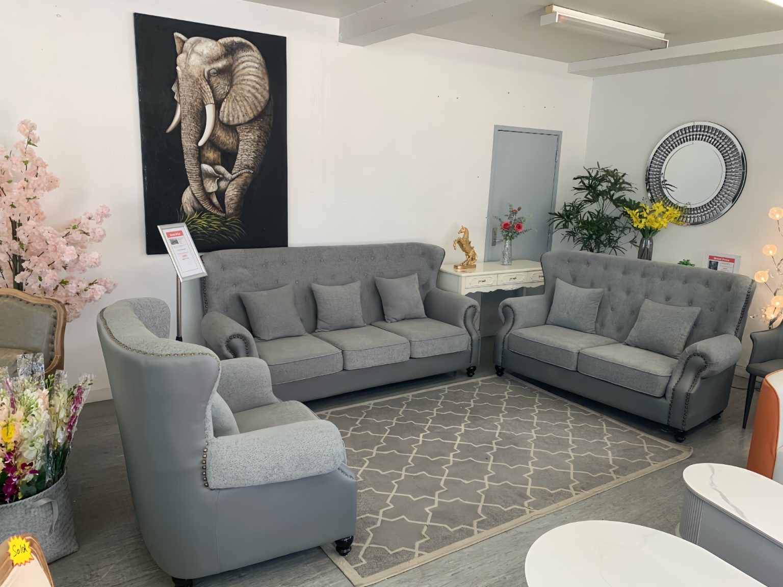 Elegant 3Piece 1+2+3 Chesterfield HighBack Sofa Suite with Button