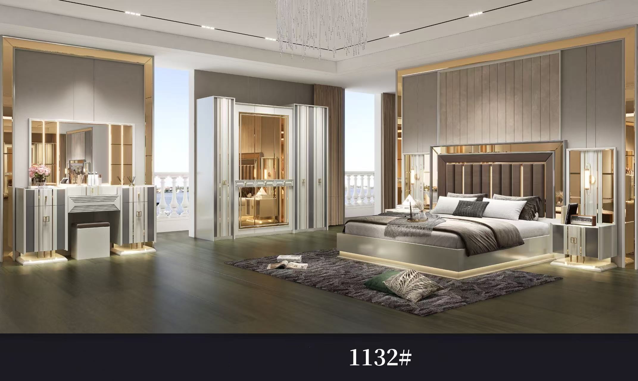 Luxury Modern Bedroom Set with LED Lights - Super King Size High Gloss Finish