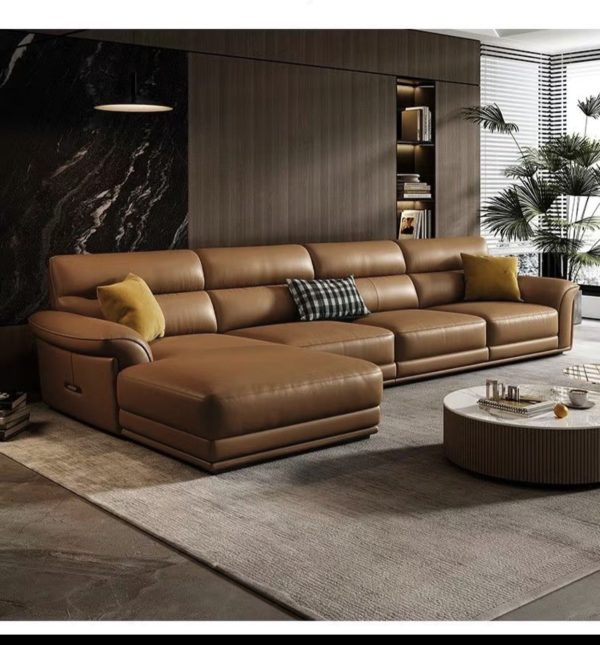 Premium Italian Leather Lounge Suite - L-Shaped Modern Sofa with Chaise