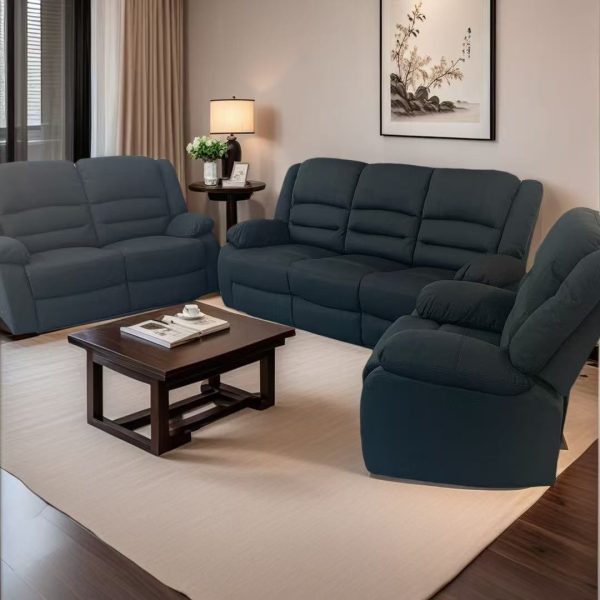 1+2+3 Elegant Black Fabric Recliner Suite – with 5 Recliners