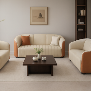 #202 Rounded Modern Sofa Set (Cream & Terracotta) – 1/2/3 Seater, Custom Colors