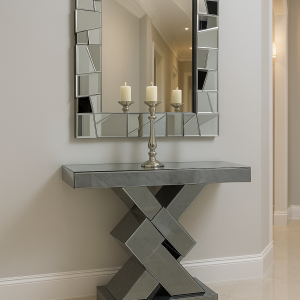 Mirrored Console Table with Matching Mirror – Luxury Crystal Design