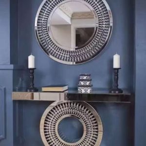 Mirrored Console Table with Matching Mirror – Luxury Crystal Design