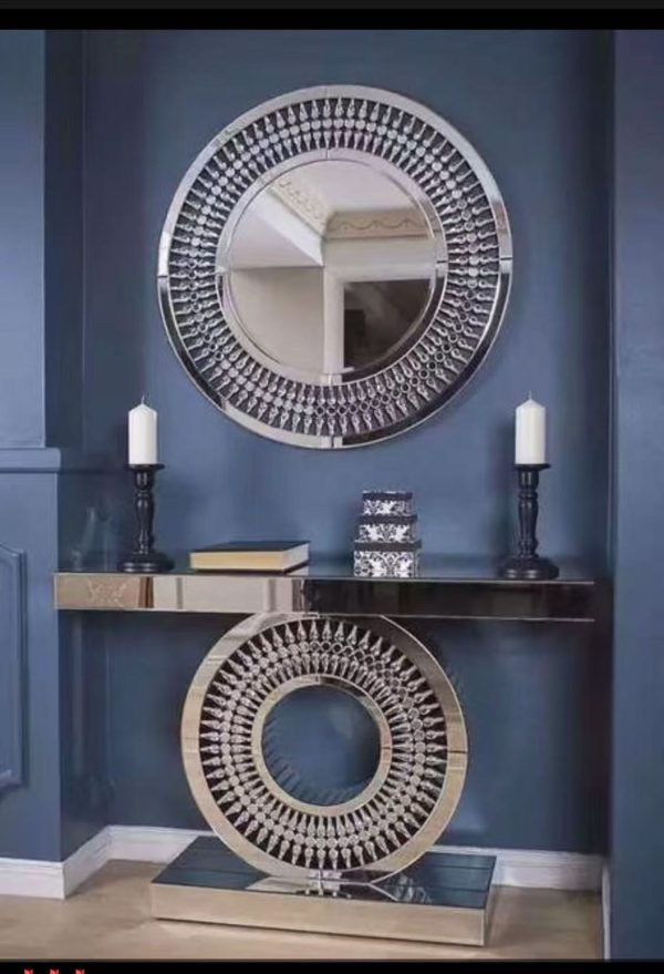Mirrored Console Table with Matching Mirror – Luxury Crystal Design